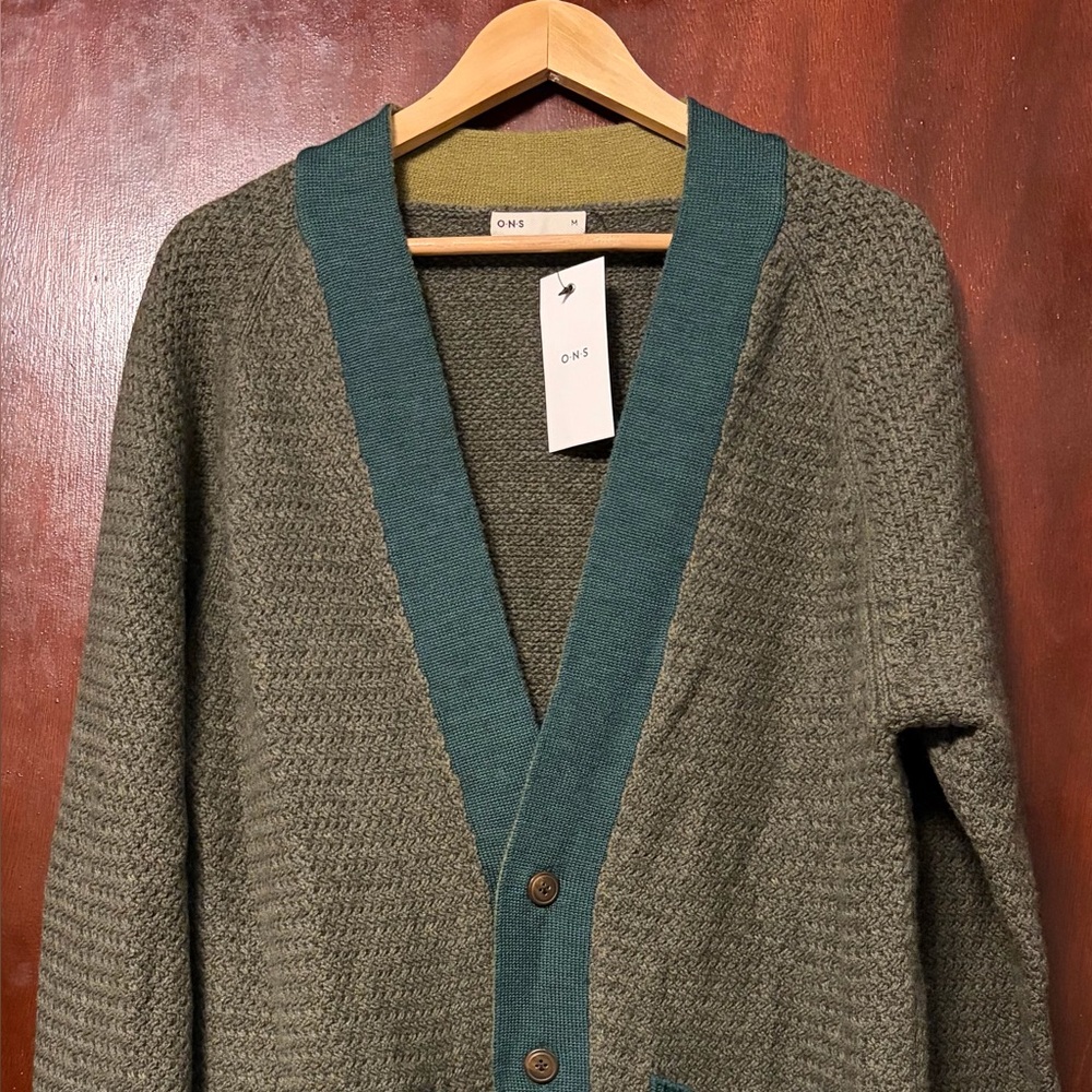 ONS Men's Olive and Teal Cardigan